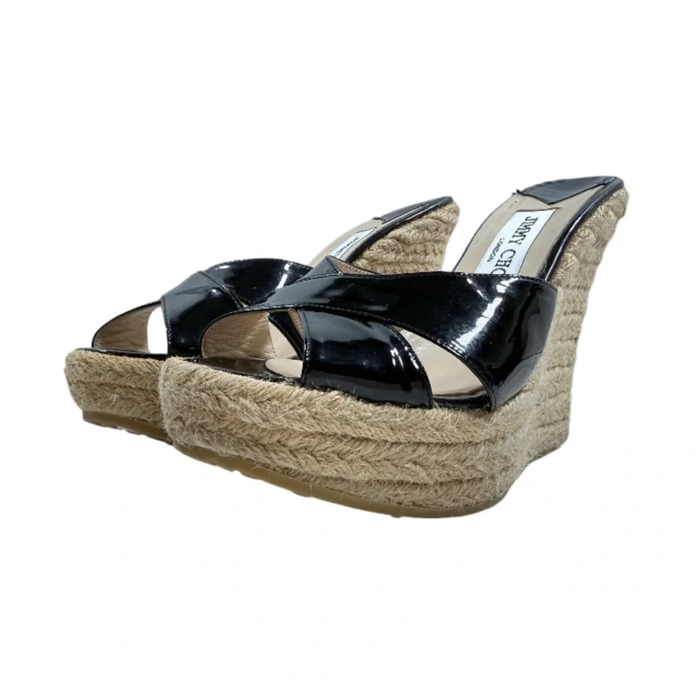 JIMMY CHOO London | Sandals Patent Leather Black Platform Summer Vacation Lux